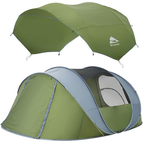 Rivenlo 5-6 Person Easy Pop Up Tent, 11.8' X 8'X 51.2,Automatic Setup, Waterproof, Double Layer,Instant Family Tents for Camping,Hiking & Traveling (Dark Green)