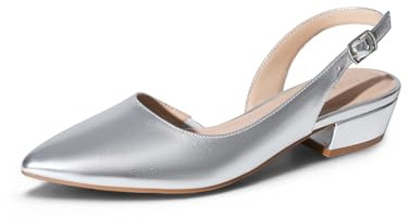 DREAM PAIRS - Scarpe da donna con cinturino dietro il tallone, con tacco basso a blocco, punta chiusa, eleganti e adatte per matrimoni e cerimonie, Argento, 38 EU