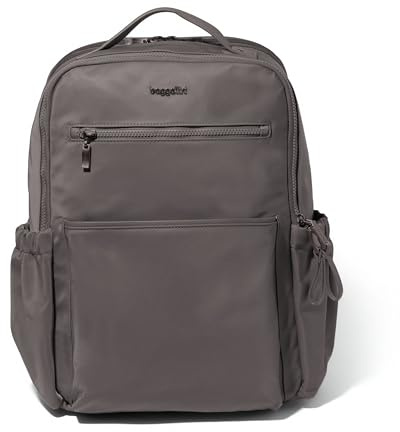 Baggallini Tribeca erweiterbarer Reise-Laptop-Rucksack, wasserabweisend, Nylon, Arbeitstasche mit Organisation, gepolsterter Hülle und RFID-Technologie, Rauchköper, Einheitsgröße