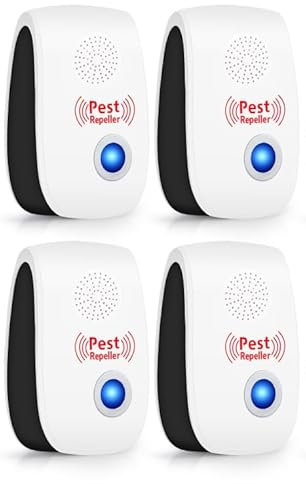 Lot de 4 répulsifs à ultrasons pour l'intérieur, répulsif à ultrasons, rongeurs, appareils répulsifs électroniques pour souris, rats, cafards, lutte contre les nuisibles, blanc