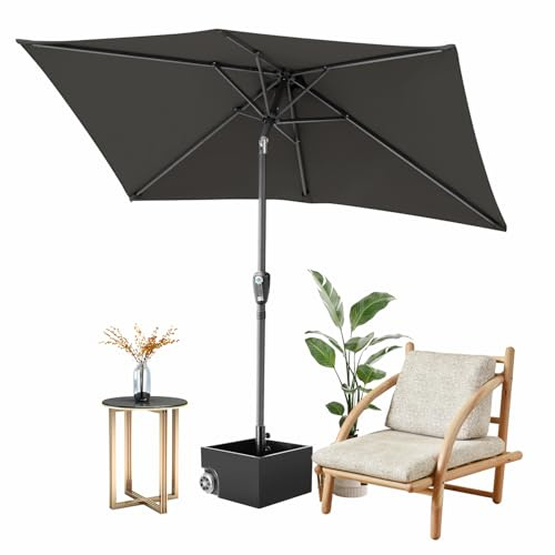 Ombrellone Fiqops 210x140/300x200 cm manovella, parasole rettangolare UV50+, pieghevole, impermeabile, giardino, terrazza, grigio
