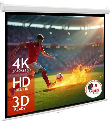 SlenderLine EcoSmart Rolloleinwand 200x166 cm | 98 Zoll | 4:3 Format | GESAMTBREITE: 208cm | optimal für Smart & Mini Beamer | Heimkino Leinwand | Decke oder Wand | 8 Kant-Gehäuse