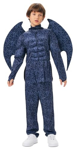 Joyincoser Drakdräkt barn, ungdom med drakvingar, rolig drakkostym, dinosaurie, cosplay, set för maskerad, halloween, fest, karneval (140 cm)