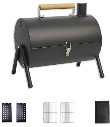 YTYTU Barbecue Portable Au Charbon De Bois, Barbecue De Table – Barbecue Et Fumoir 2 en 1 – avec Fonction Gril Double Face Léger, Compact Et Pliable(Black,B)