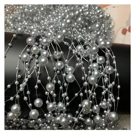 FJIXUO Ghirlanda di Perle 2 Pezzi 5 m/pz Filo di Perle finte Lenza da Pesca Catena di Perle finte for Fiori Fai da Te Decorazione for Feste di Nozze Forniture Artigianali(Silver)