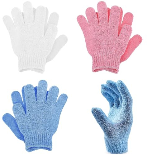 6 Pcs Exfoliating Gloves – Bamboo Shower Gloves for Body Scrub, Deep Exfoliation Mitt for Women & Men, Reusable Spa Gloves for Dead Skin Removal, Bath & Shower Essential for Smooth Skin