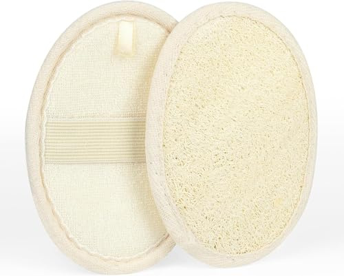 2PCS Loofah Sponges - Exfoliating Body Scrubber - Natural Shower Loofa Pad - Biodegradable Bath Exfoliator for Women and Men - for Face & Body Cleansing - 14.5×10cm (Beige)
