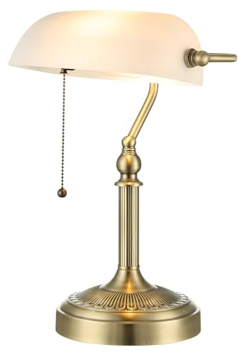 Newrays Traditional Glass Bankers Desk Lamp with Pull Chain Switch Plug in Fixture