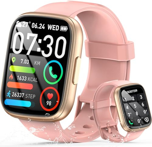 Smart Watches for Women, Answer/Make Calls, 1.95 HD Touch Screen Fitness Watch with Heart Rate/Sleep/Stress Monitor, 110+ Sport Modes Fitness Tracker, IP68 Waterproof Smartwatch for Android iOS, Pink