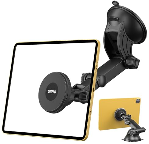 OHLPRO Magnétique Support Tablette Voiture Pare Brise Tableau de Bord, Porte Tablette Voiture Support iPad Télescopique+Ventouse Lavable Compatible avec iPad Samsung 4-13 Tablettes Telephone