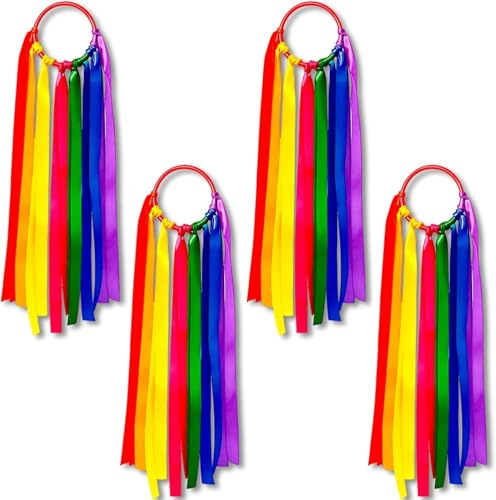 HYMC 4Pcs Gymnastics Ribbon Set,Rainbow Ribbon,Dance Ribbons for Kids, Sensory Ribbons Suitable for Artistic Gymnastics Exercises, Dance Performances and Juggling Activities