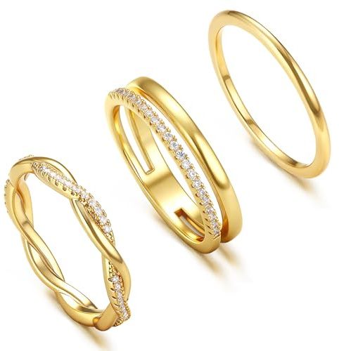 Roheafer 3 stycken guldpläterade ringar för kvinnor, 14 karat, tumring, förlovningsring för kvinnor, storlek 49–62