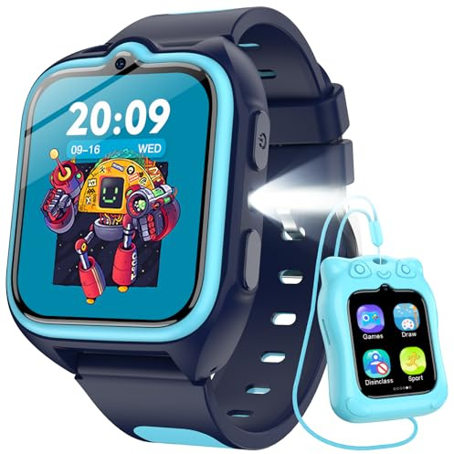 Smart Watch for Kids with No App/Phone Needed,1.75 Kids Watch Boys with 32 Puzzle Games,Kid Smartwatch with Fitness Tracker Pedometer IP68 Waterproof Sport Modes for Boys Girls Teens Aged 4-12(Blue)