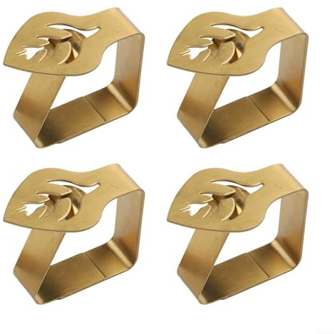 HpLive Pinzas para manteles, 4 pinzas para manteles, de acero inoxidable, diseño creativo en forma de hoja, antideslizante para fiestas en el jardín (dorado)