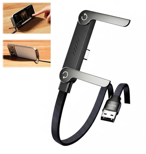 Sinlay Cavo Di Ricarica Con Supporto Invisibile Per Telefono 2 In 1, Cavo Di Ricarica Rapida Da 240 W,Regolabile 360°, Esterno Intrecciato,Ricarica 1,5 Metri,Per Gaming E Ufficio (USB-A to TYPE-C)