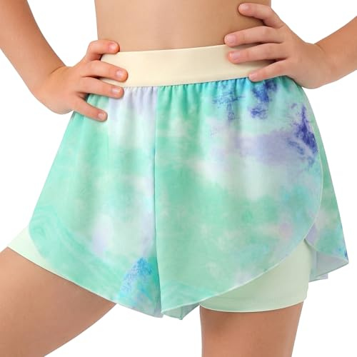 Tokeya Pantalones Cortos para Niñas 2 en 1 Deportivo 10-11 Años, Verde