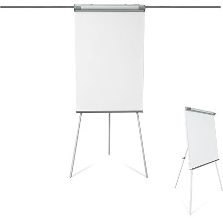 MOB Flip Chart Board mit Dreibein Ständer 68x105cm | Höhenverstellbar bis 188cm, Beschreibbar, Trocken abwischbar, magnetisch | Whiteboard mit Ständer & ausziehbaren Armen | leicht zu tragen Coyote