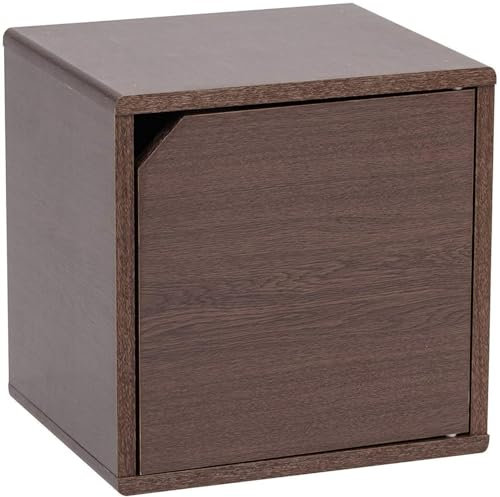 Iris Ohyama, Regal, Aufbewahrungswürfel, Kleines Beistellmöbel, Tür mit Clips, Stapelbar, Büro, Schlafzimmer, Wohnzimmer - QR Box with Door QR-34D- Braun