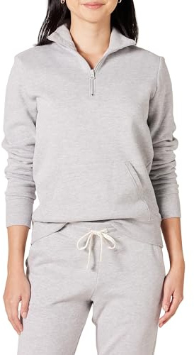 Amazon Essentials Women's Long-Sleeve Fleece Quarter-Zip Pullover Sweatshirt, Kangaroo Pocket, Light Grey Heather, Medium