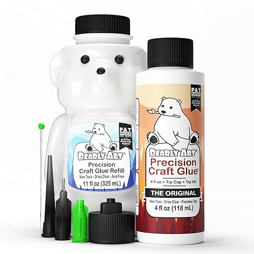 Bearly Art Precision Craft,Juego de pegamento para manualidades (4 fl oz y 11 fl oz de recambio de oso,Kit de puntas de varios tamaños,No tóxico,Adhesivo fuerte agarre,Fabricado en Estados Unidos