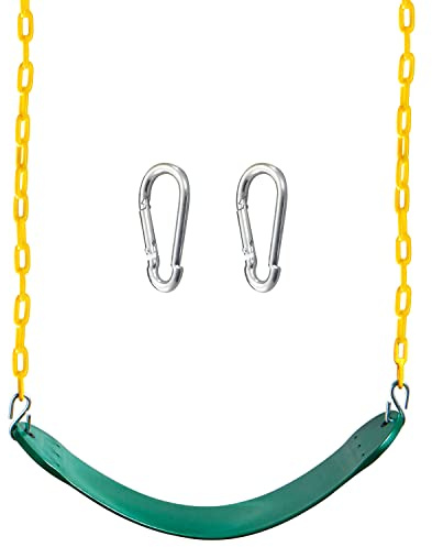 TURFEE Heavy Duty Swing Seat Green Color with 66” Chain, Swing Set Accessories Replacement with Snap Hooks for Kids Outdoor Play Playground