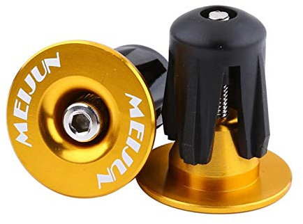 Alomejor 2 Stück Fahrrad Lenker Endstopfen Bunte Aluminiumlegierung Bike Bar Grip Plug Fahrradlenker Endkappen für Mountainbike Rennrad(Gold)