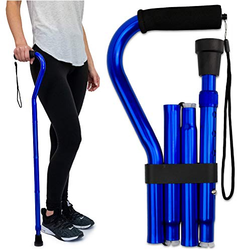 RMS Folding Cane with Offset Foam Handle, Adjustable Walking Stick (Blue)