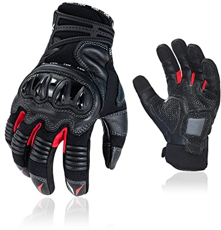 Vgo... Guanti da Moto Uomo Touchscreen su Dita, Antipioggia Guanti per Motocross ATV BMX MTB Bici Motociclista in Pelle Caprina con Palmo Antiscivolo Anti-impatto, GA5179HL (M, 1 paio, Nero)