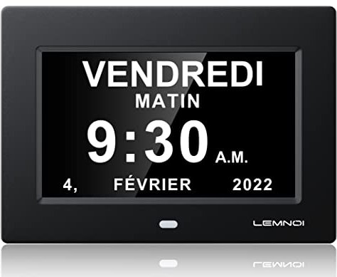 Lemnoi 7-Zoll-LCD-Digitaluhr, Kalender mit Datum, Tag und Uhrzeit, Nicht abgekürzte Uhr, automatische Dimmung, 8 Sprachen, HD-Display-Erinnerung für ältere Menschen und Kinder mit Alzheimer-Krankheit