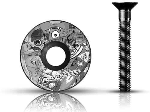 Riesel Design - STEM Cap - High-End Carbon Fahrradlenkkappe + eloxierte Aluminiumschraube - 6g!!!! - Größe 1 1/20.3 cm - Stickerbomb Eyecatcher Ultra Black