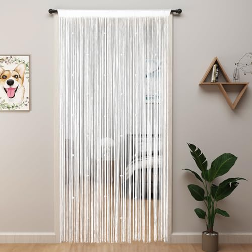 YIIBAII Beaded Curtain Beaded Curtains for Doorways Crystals Suitable for Interior Hanging Decoration and Partitions Closet Curtains (39x79, White)