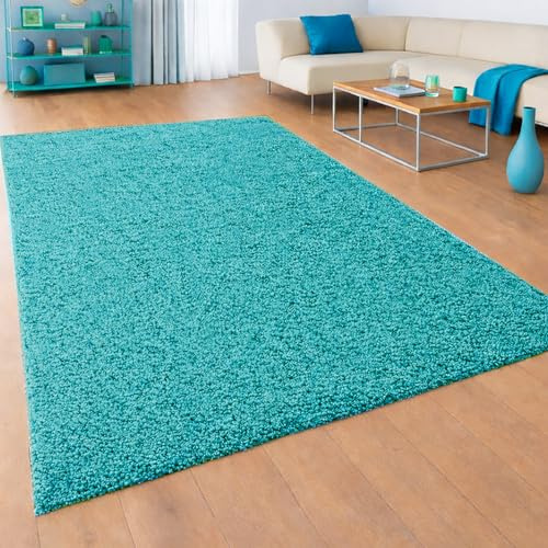 Teppich-Traum Tapis Shaggy Moelleux | Facile d'entretien & résistant | en Turquoise Größe 200 x 290 cm