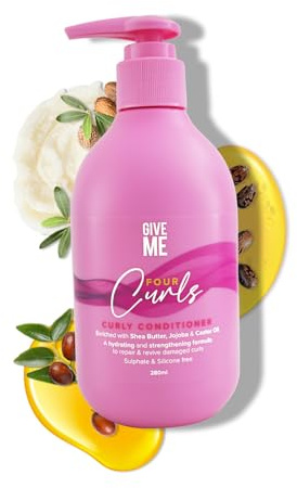 Give Me Cosmetics Four Curls Conditioner, Curly Hair Products, Moisturising Shea Butter, Sulphate and Silicone Free, Naturally Infused with Castor Jojoba and Coconut Oil