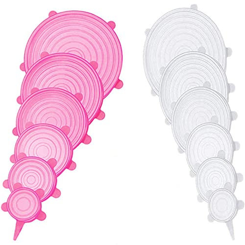 12 pcs Silicone Stretch lids set, 6 Sizes, Reusable Food Storage Covers ,Silicone Bowl Covers,Flexible to Fit All Shape of Containers,Food Cover to Keep Food Fresh (pink,white)
