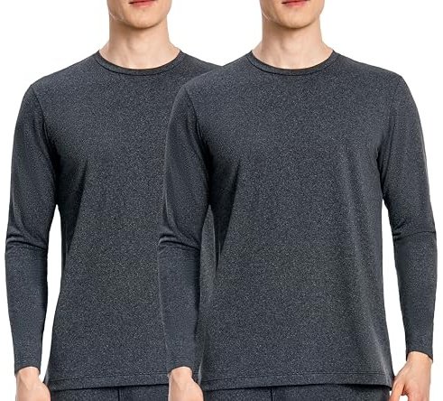 Nutria Termiska underkläder topp herr 2-pack innerfleece långärmad termiska underkläder termoundertröja termotopp baslayer topp för män i kallt väder lätt U07A, 2-pack grå, XXL