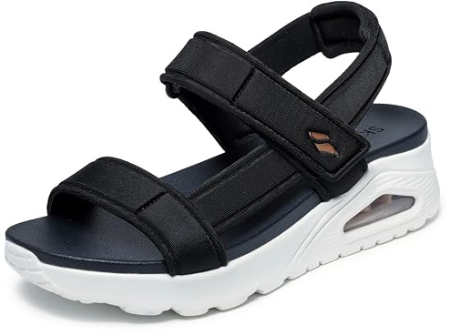 Skechers Sandali UNO SUMMER STAND2 Donna, Bordo in nylon nero, 35 EU