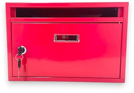 Cassetta Postale per Esterno con Spioncino e Portanome Anta Apribile con Serratura a Chiave Incassata a Muro Doppia Chiave e tasselli Inclusi 30x20x10 cm (Rosso)