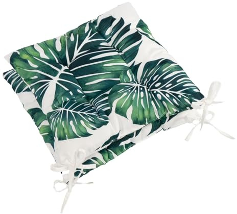 OHS Outdoor Seat Pads Tropical Leaf, Garden Seat Pads for Outdoor Furniture Bistro Chairs Comfy Soft Outdoors Patio Chair Cushions, Pack of 2 Green/White