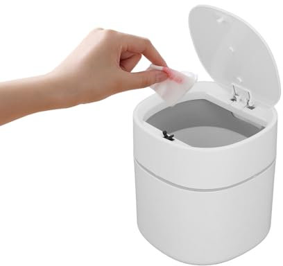 Kelepu Mini Desktop Trash Can with Press Type Lid Small Waste Garbage Basket Bin for Desk Office Kitchen Dressing Table Mini Bin Coffee Table Trash Can for Homes Coffee Tables