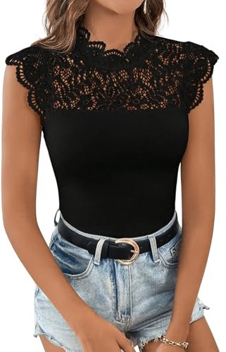 GORGLITTER Spitzen Body Bodysuit Damen Spitzenbody Elegant Blusebody Oberteile Flügelärmel Bodys