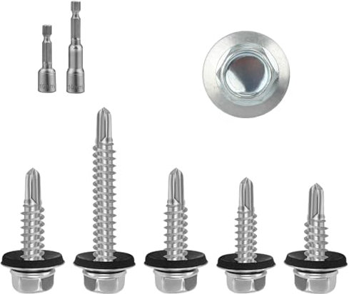 130 Pcs M6.3x25mm Roofing Screws, Hex Washer Head Self Drilling Sheet to Timber TEK Roofing Screw with Washers, Hex Head Timber Screws for Metal Wood Corrugated Roof Fixings