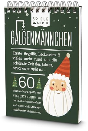 Spiel Weihnachten GALGENMÄNNCHEN Rate 60 weihnachtliche-Begriffe Nikolaus Wichteln Geschenk Adventskalender Spiele-Klassiker 2.0 Partyspiel Reisespiel A6-Block im Abreißkalender-Format