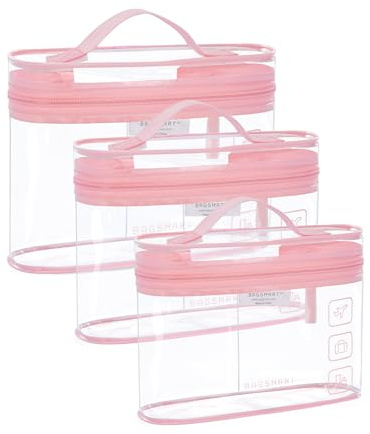 BAGSMART 3pcs Clear Toiletry Bag TSA Travel Essential for Makeup Liquids