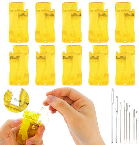 HORREX 10 Stück Automatischer Nadeleinfädler Einfädler Für Nadeln Einfädelhilfe Für Nähnadeln Nadeleinfädler für Nähmaschinen Einfädelwerkzeug für Näharbeiten und Schnelles Einfädeln Nähmaschine Gelb