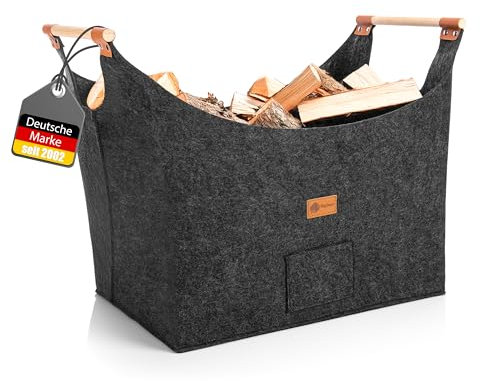 BigDean Holzkorb für Kaminholz belastbar bis 15kg – Brennholzkorb aus robustem Filz