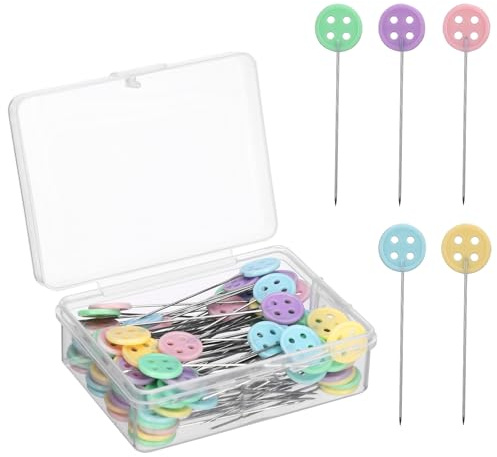 Mynoozi 100 spilli da cucito, con testa colorata, per lavori a maglia, quilting, con scatola portaoggetti, spilli da cucito a mano da sarto per artigianato, lavoro a maglia, trapuntatura, decorazione