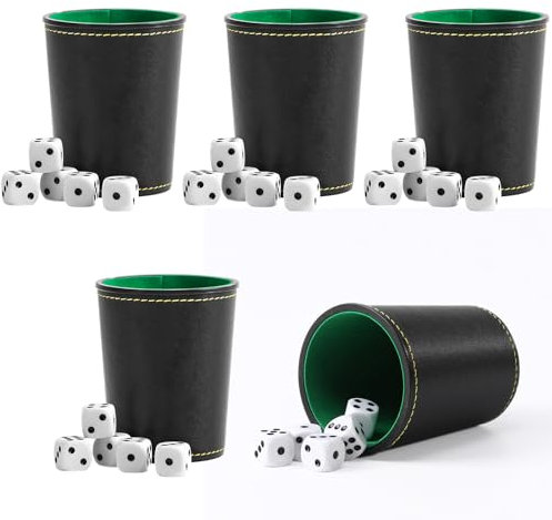 NLONLL 5 Würfelbecher Leder mit 25 Würfeln Würfelbecher Set Leder Würfelbecher Würfelbecher mit Würfeln Leise Würfelbecher Leder Set