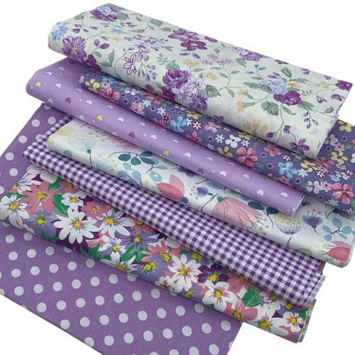 EDGEAM Baumwollstoff Meterware Stoffpaket Patchwork Stoff Baumwolle Stoffe zum Nähen 7 Stück 50 x 45 cm für Nähstoffe DIY Handwerk Scrapbooking (Lila, 50 x 45 cm)