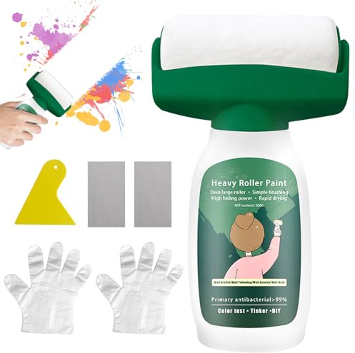 DAJASD 500g Wandfarbe Ausbessern Weiß, 2 in 1 Wandreparatur RollbüRste, Ausbesserungsfarbe Weiss Roller mit Wandreparaturpaste, SOS Wandfarbe Weiß Roller für Graffiti Kratzer Flecken Risse