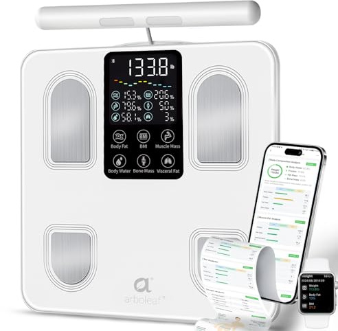 arboleaf Scale for Body Weight, Smart Scale with BMI, Body Fat, Muscle Mass, Upgrade 50+ Metrics Full Body Composition Analyzer, 8-Electrode High Precision Digital Bathroom Scale, Bluetooth Sync